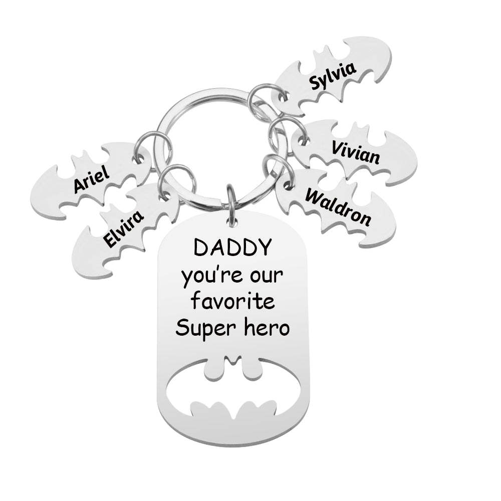 Personalized Superhero Daddy Keychain with Kids Names Gift for Father