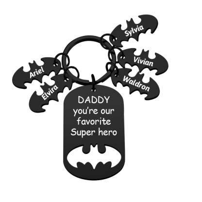 Personalized Superhero Daddy Keychain with Kids Names Gift for Father