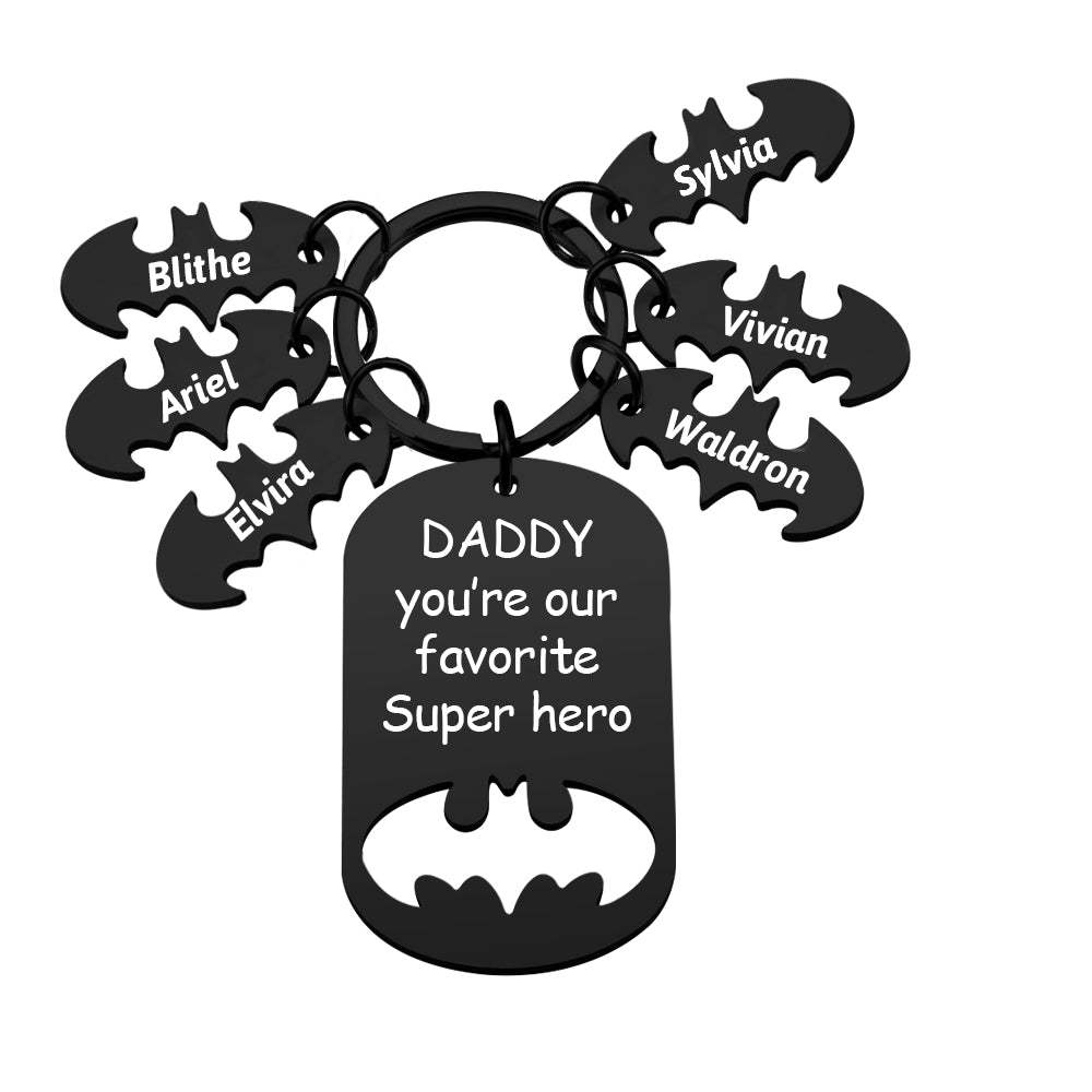 Personalized Superhero Daddy Keychain with Kids Names Gift for Father