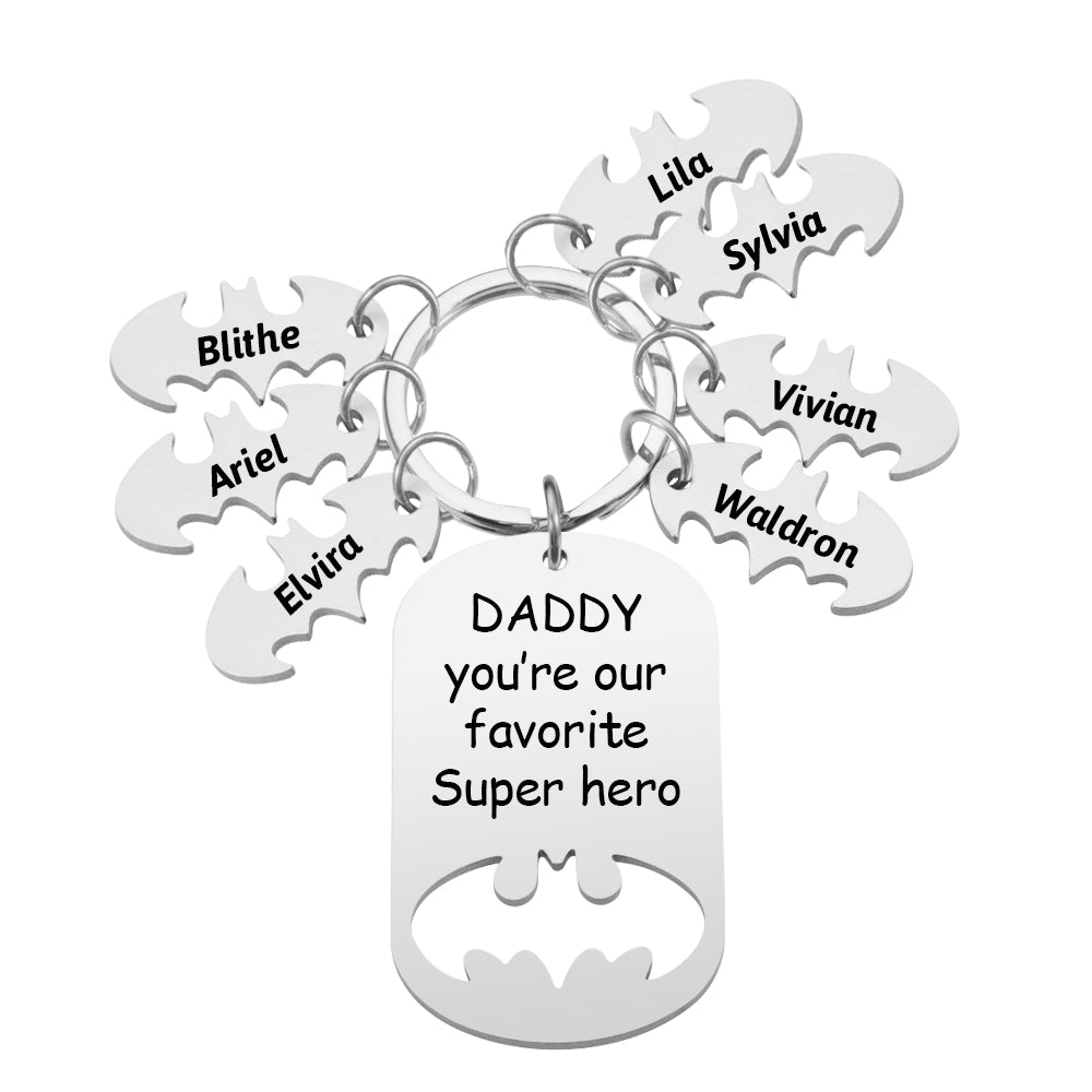 Personalized Superhero Daddy Keychain with Kids Names Gift for Father