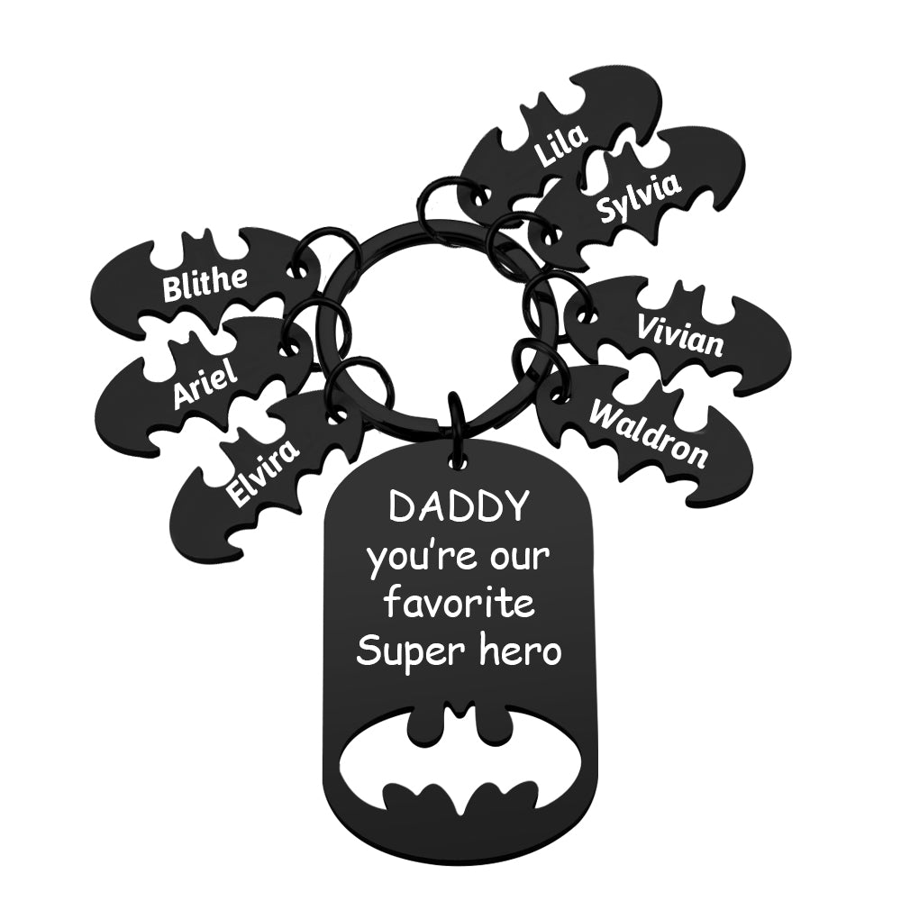 Personalized Superhero Daddy Keychain with Kids Names Gift for Father