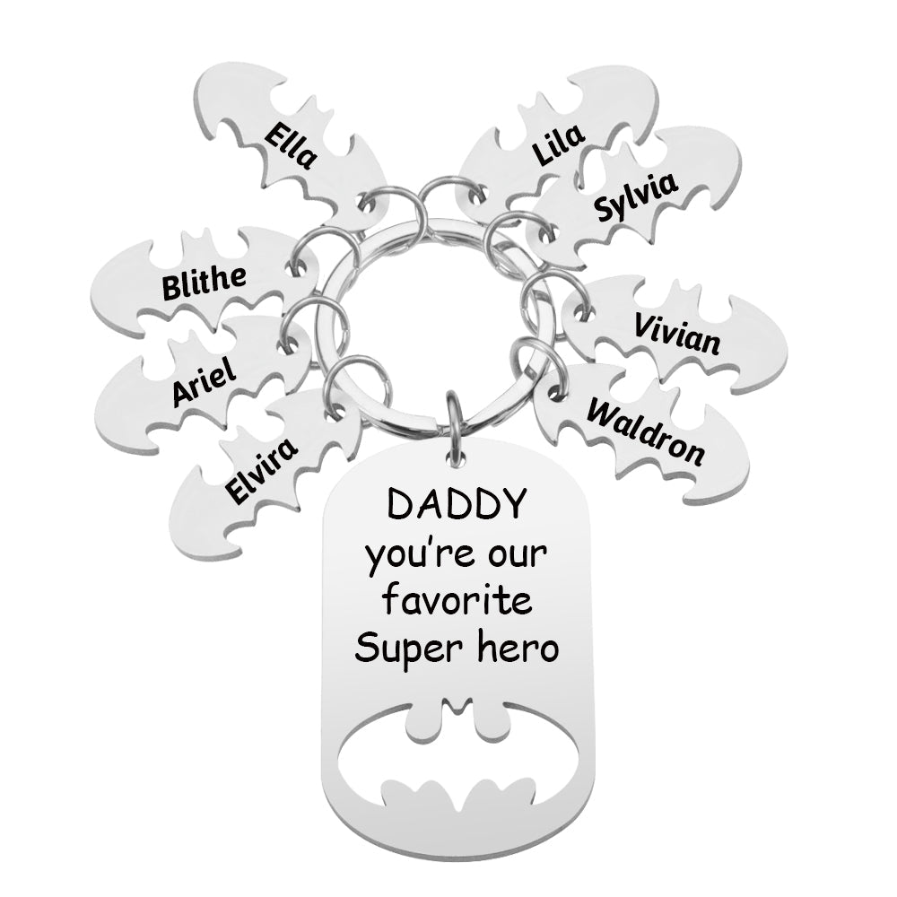 Personalized Superhero Daddy Keychain with Kids Names Gift for Father