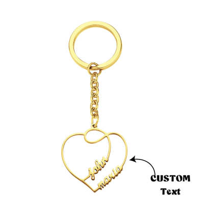Personalized Two Names Double Heart Keychain Custom Letters Metal Key Ring for Couples