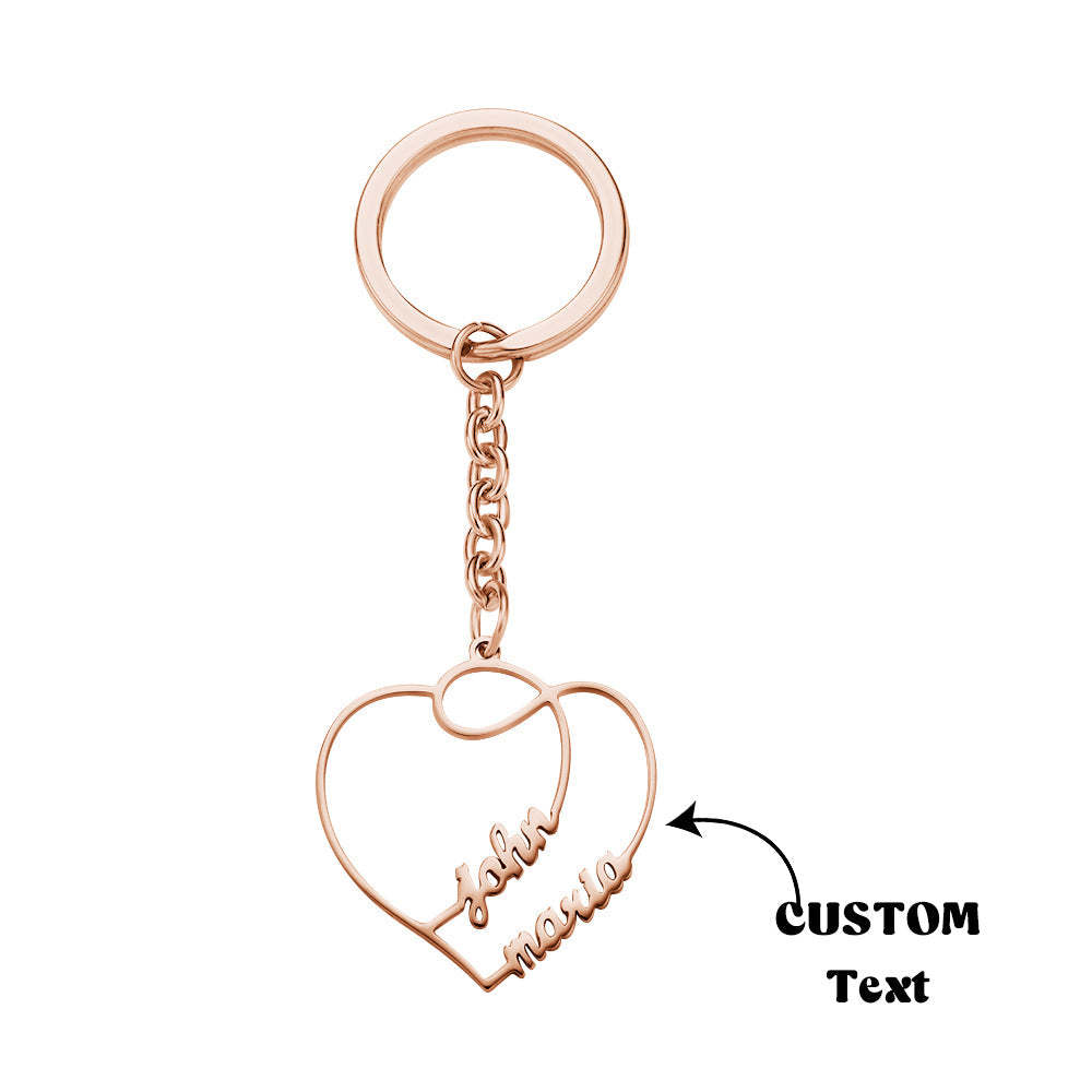 Personalized Two Names Double Heart Keychain Custom Letters Metal Key Ring for Couples