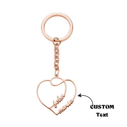 Personalized Two Names Double Heart Keychain Custom Letters Metal Key Ring for Couples