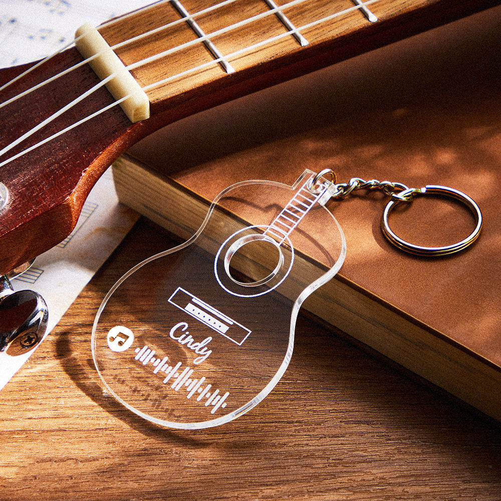 Personalized Guitar Shaped Music Keychain Engraved Scannable Code Key Ring for Music Lovers