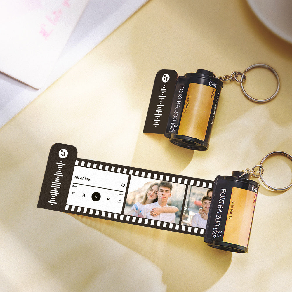 Gift For Father With Text Camera Roll Keychain Custom Photo Film Roll Keychain With Music Code