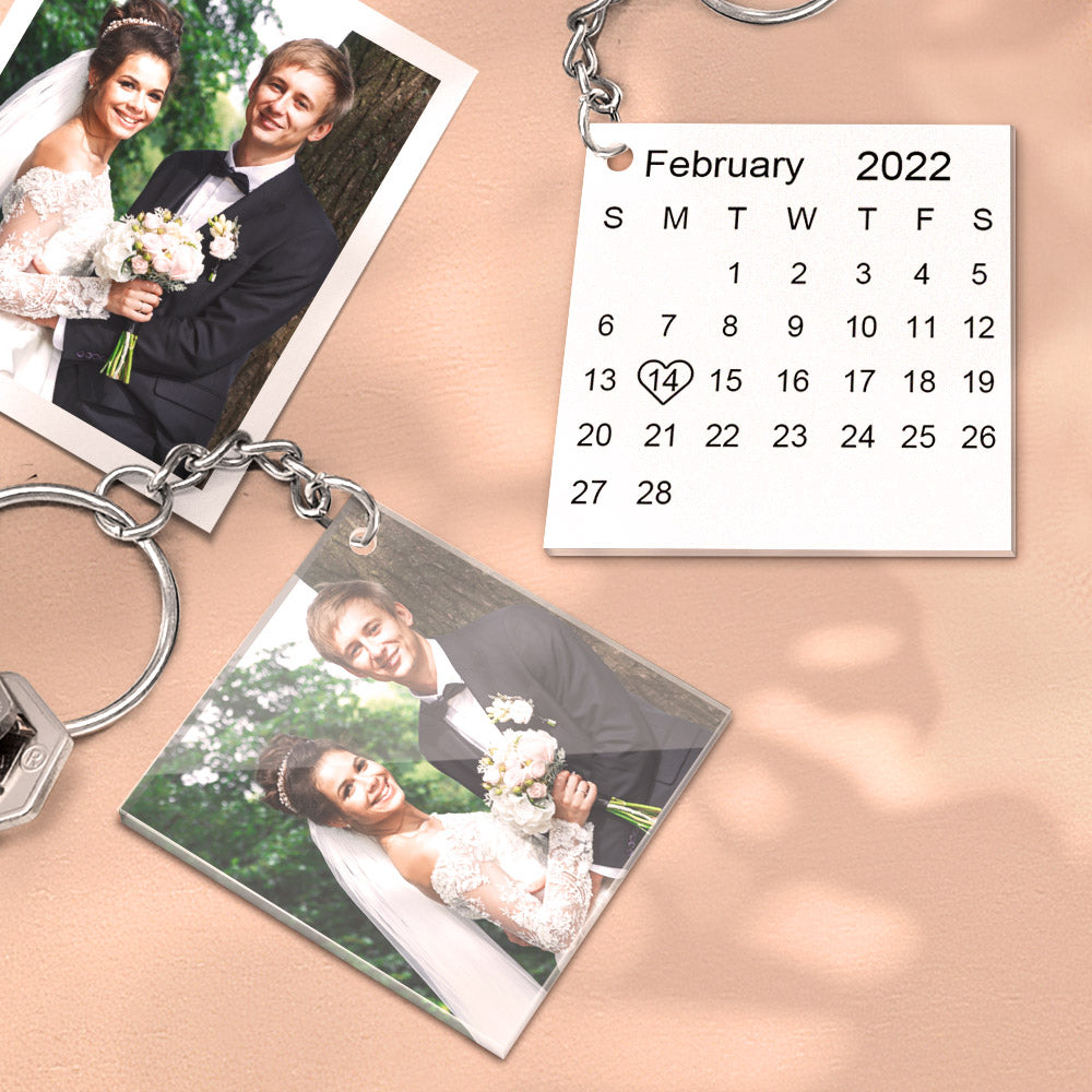 Custom Double Sided Acrylic Calendar Keychain Personalized Photo Keychain Birthday Christmas Gift for Lover