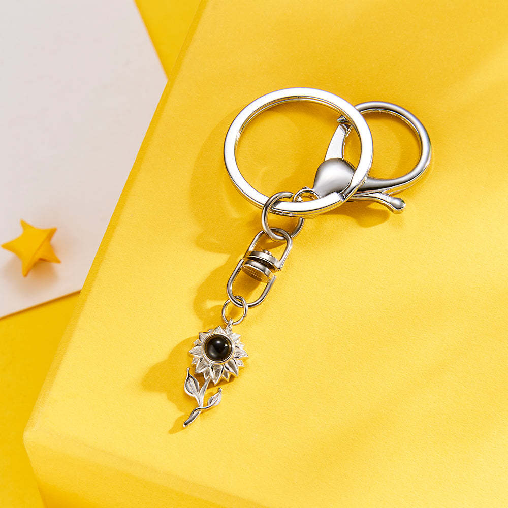 Custom Photo Projection Keychain Personalized Sunflower Photo Keychain Gift for Friend