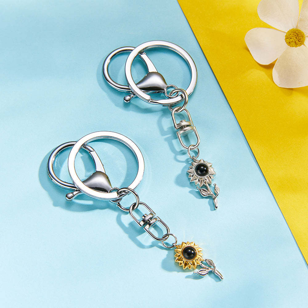 Custom Photo Projection Keychain Personalized Sunflower Photo Keychain Gift for Friend