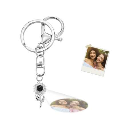 Custom Photo Projection Keychain Personalized Sunflower Photo Keychain Gift for Friend