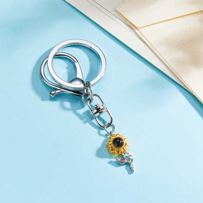 Custom Photo Projection Keychain Personalized Sunflower Photo Keychain Gift for Friend