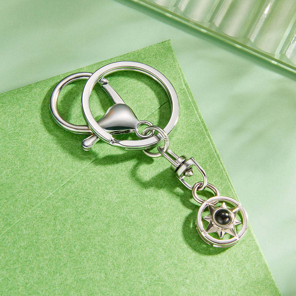 Custom Photo Projection Keychain Personalized Compass Projection Keychain Commemorative Gift