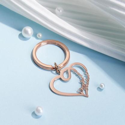 Custom Engraved Name Keychain Double Love Couple Gifts