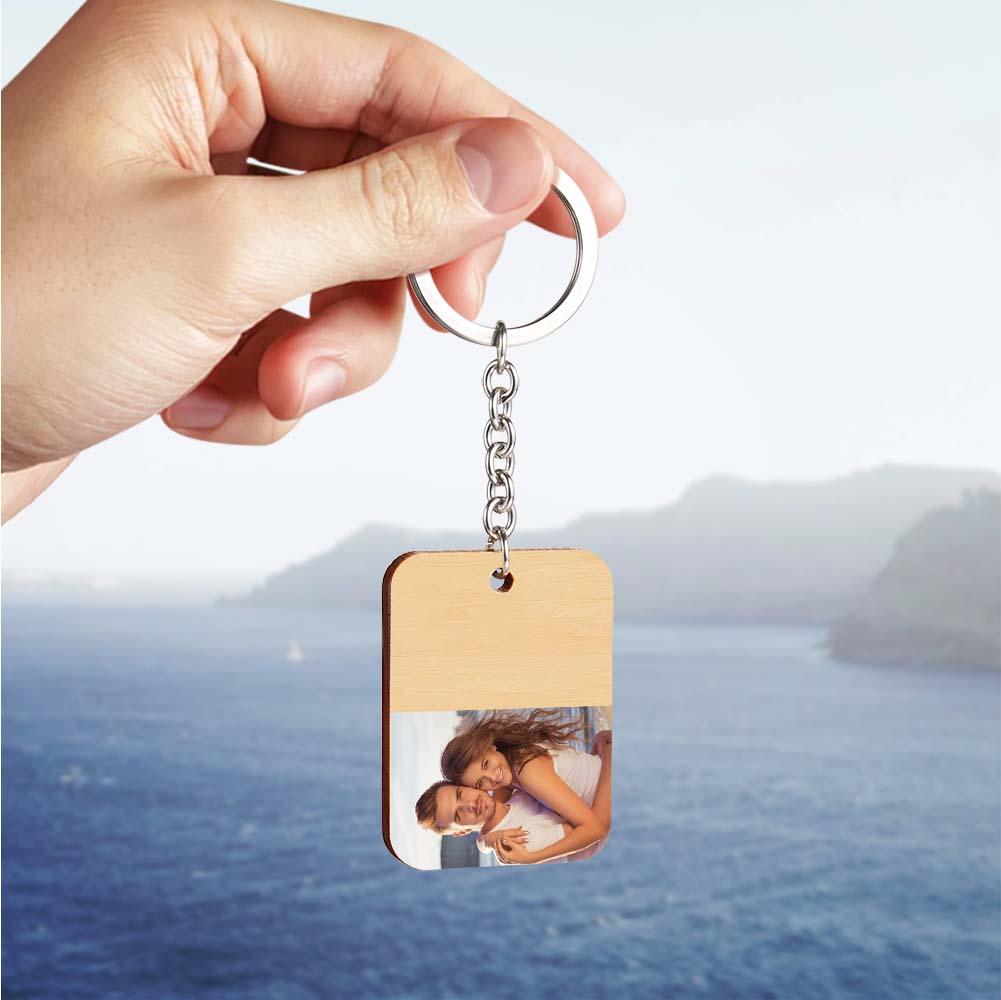 Custom Wooden Photo Key Chain with Your Own Text