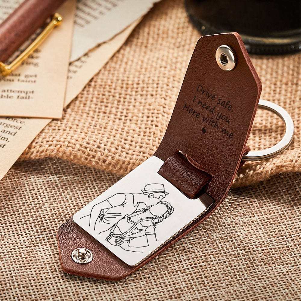 Custom Photo Keychain Leather Keychain With Date Anniversary Gift For Boyfriend