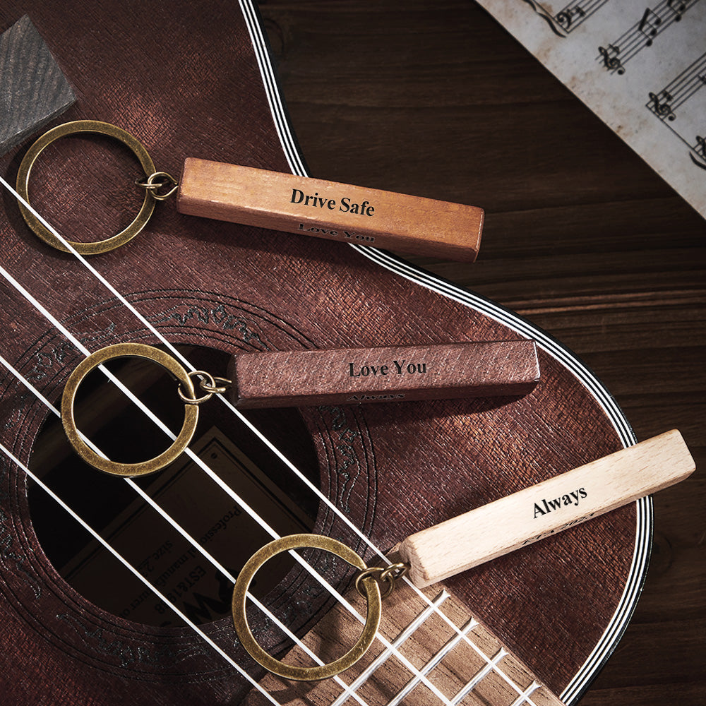 Wood Bar Keychain Custom 4 Sided Engraved Keychain Wooden Keychain