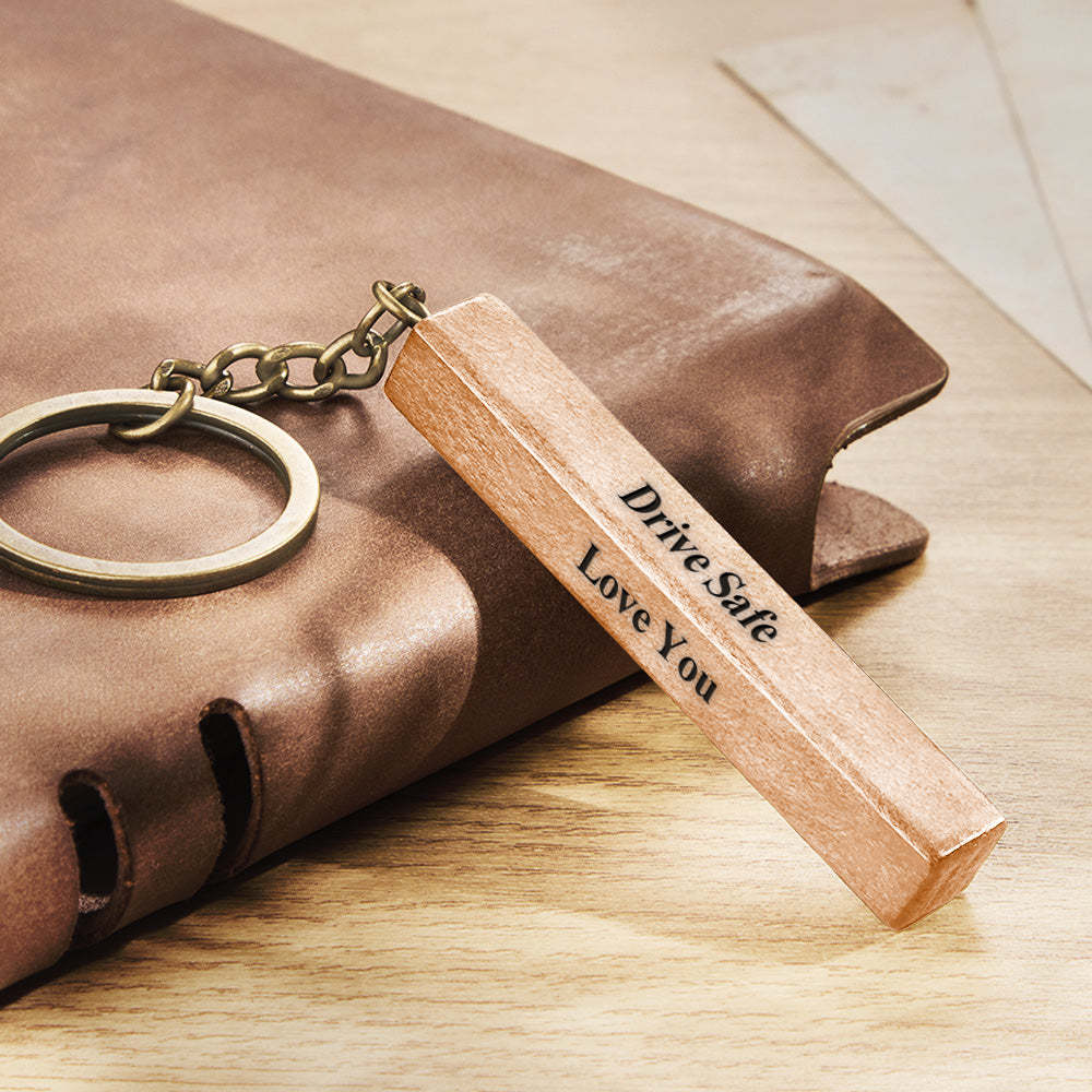 Wood Bar Keychain Custom 4 Sided Engraved Keychain Wooden Keychain