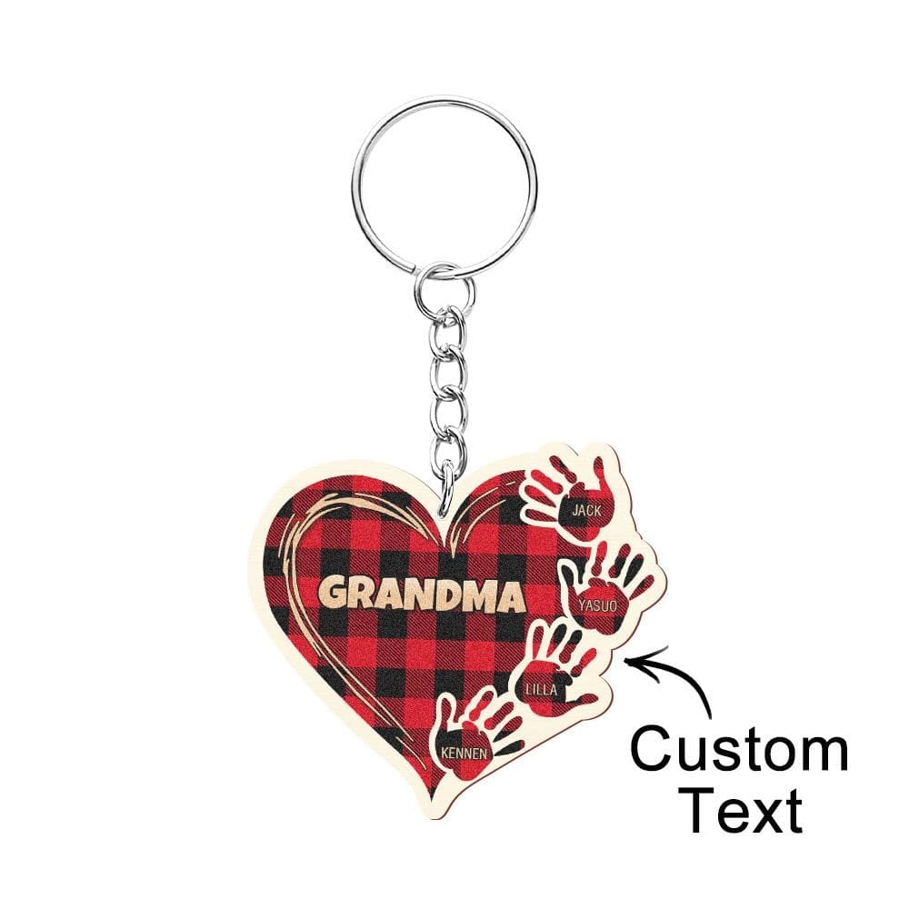 Personalized Kids Name Keychain Custom Engraved Hands Wooden Keychain
