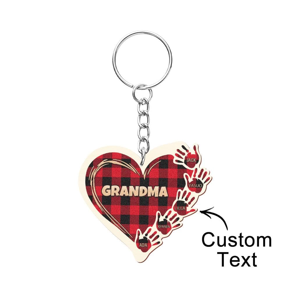 Personalized Kids Name Keychain Custom Engraved Hands Wooden Keychain