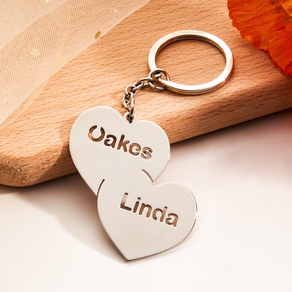 Personalized Name Double Hearts Keychain Creative Love Keychain For Couples