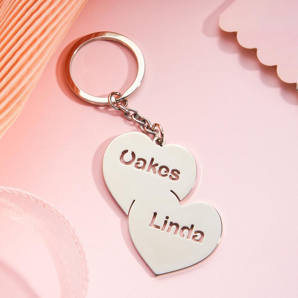 Personalized Name Double Hearts Keychain Creative Love Keychain For Couples