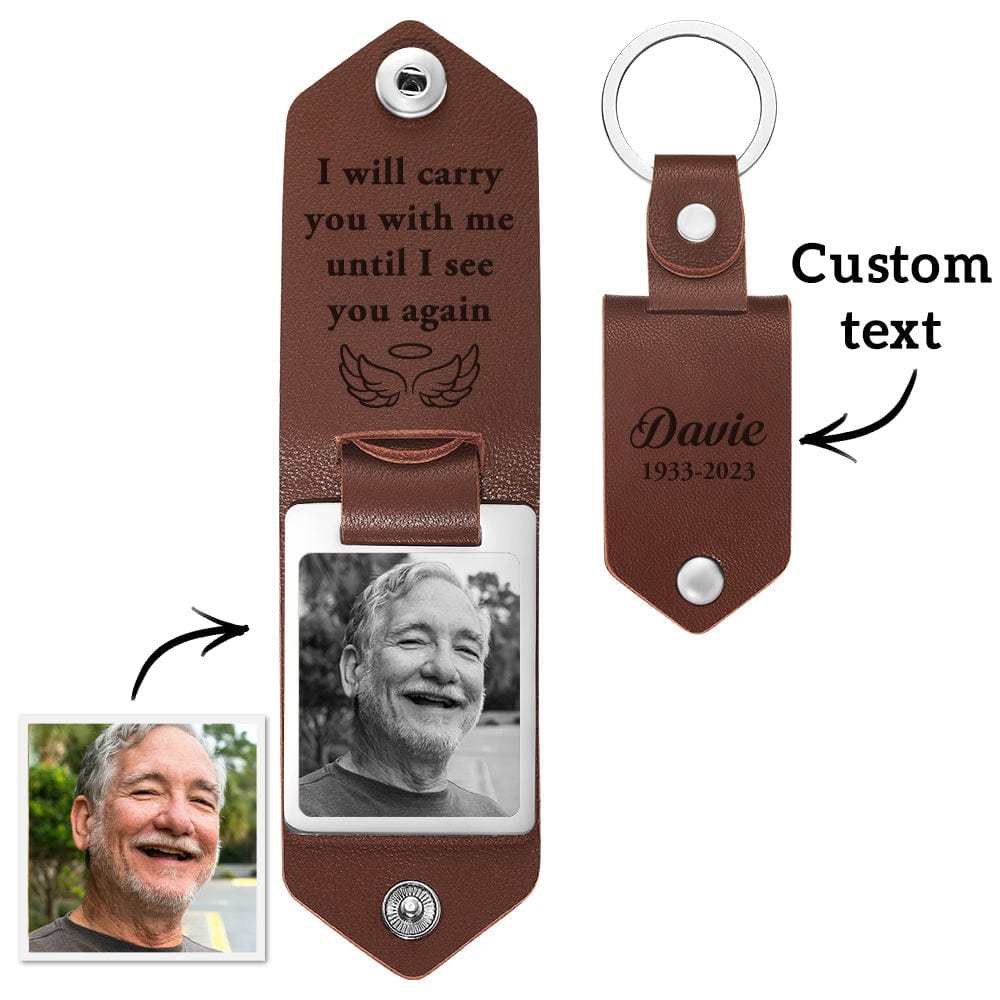 Custom Photo PU Leather Keychain Personalized Keychain for Memorial Gift