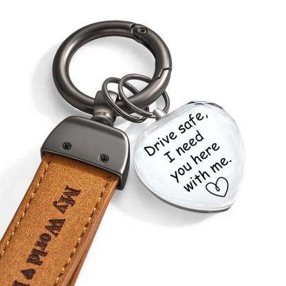 Drive Safe My Love Personalized Laser Engraved PU Leather Crystal Photo KeyChain