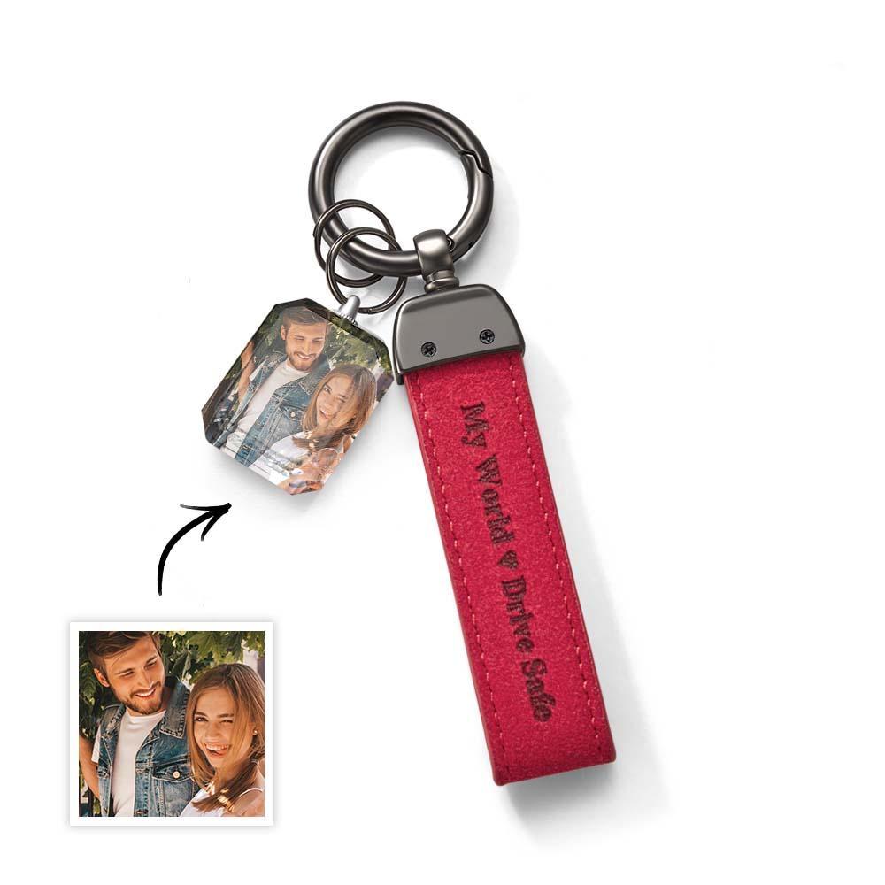 Drive Safe My Love Personalized Laser Engraved PU Leather Crystal Photo KeyChain