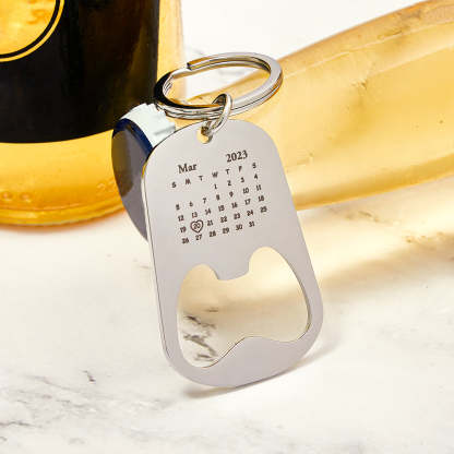Custom Engraved Calendar Keychain Bottle Opener Key Ring Save the Date Keychain Creative Gift For Him