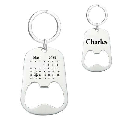 Custom Engraved Calendar Keychain Bottle Opener Key Ring Save the Date Keychain Creative Gift For Him