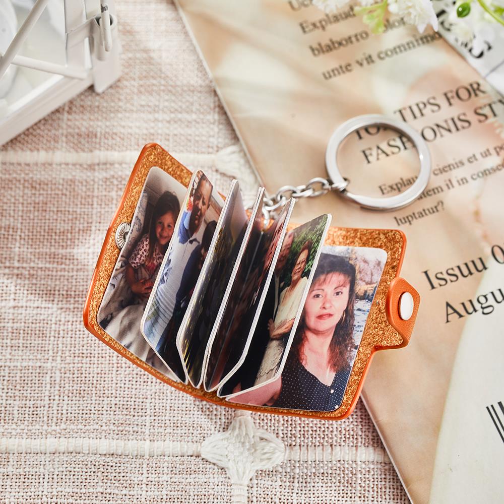 Custom arrange photos in random order Leather Keychain Personalized Photo Album Keyring
