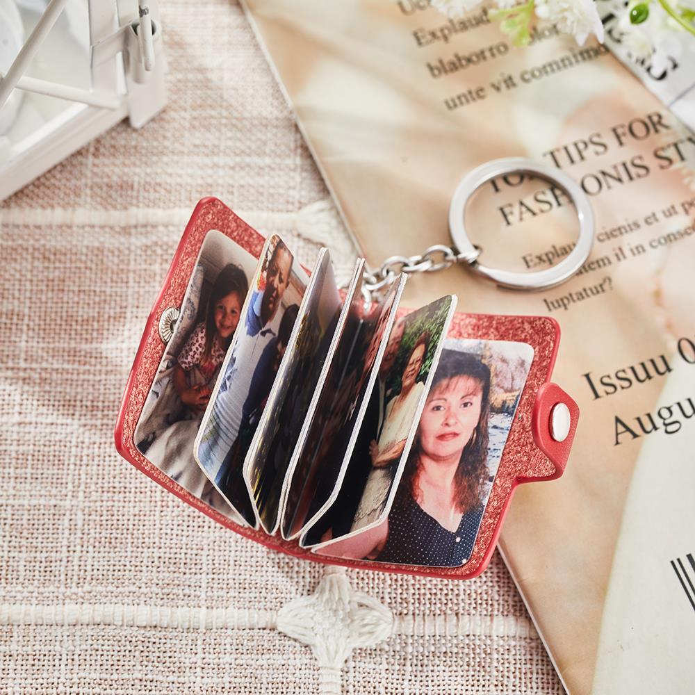 Custom arrange photos in random order Leather Keychain Personalized Photo Album Keyring