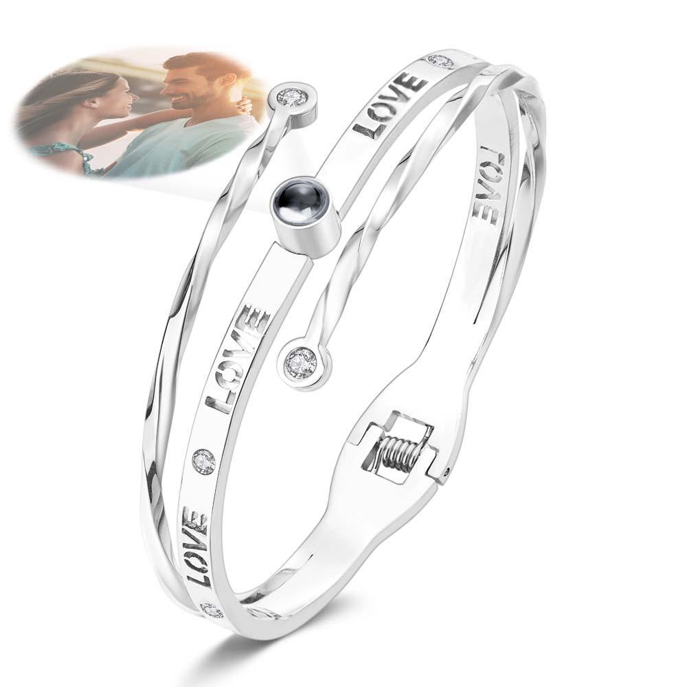 Personalized Photo Projection Bracelet Love With Rhinestones Free Adjustment Bracelet Gift For Her