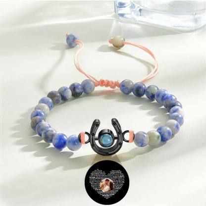 Personalized Horseshoe Charm Photo Projection Beads Bracelet Gift for Horse Lovers