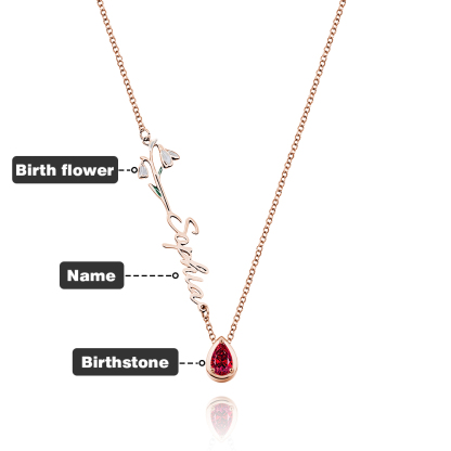 Personalized Birth Flower Birthstone Necklace with Name Necklace Jewelry Gift for Her