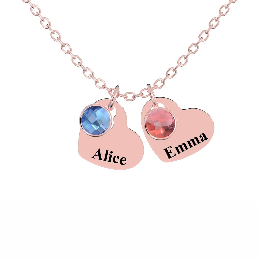 Custom Engraved Heart Pendant Necklace with Birthstones