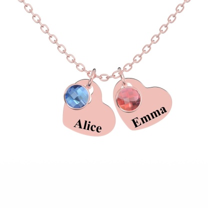 Custom Engraved Heart Pendant Necklace with Birthstones