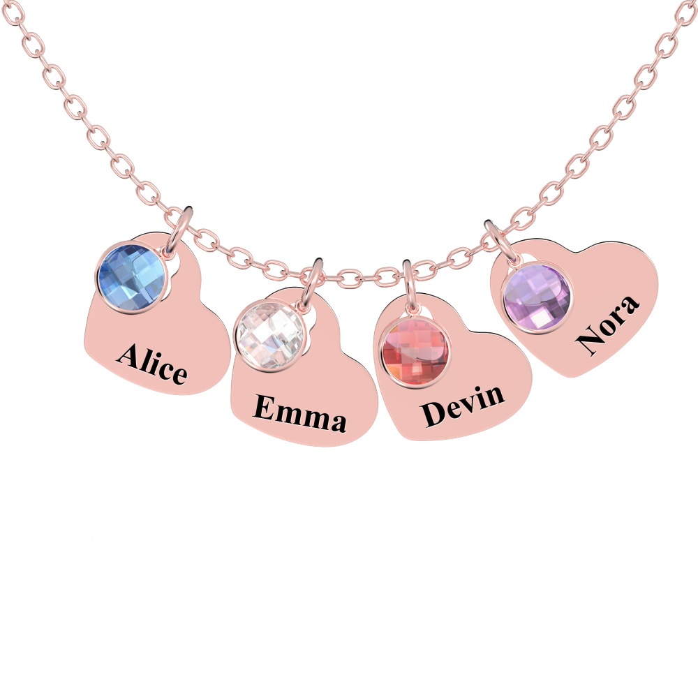 Custom Engraved Heart Pendant Necklace with Birthstones