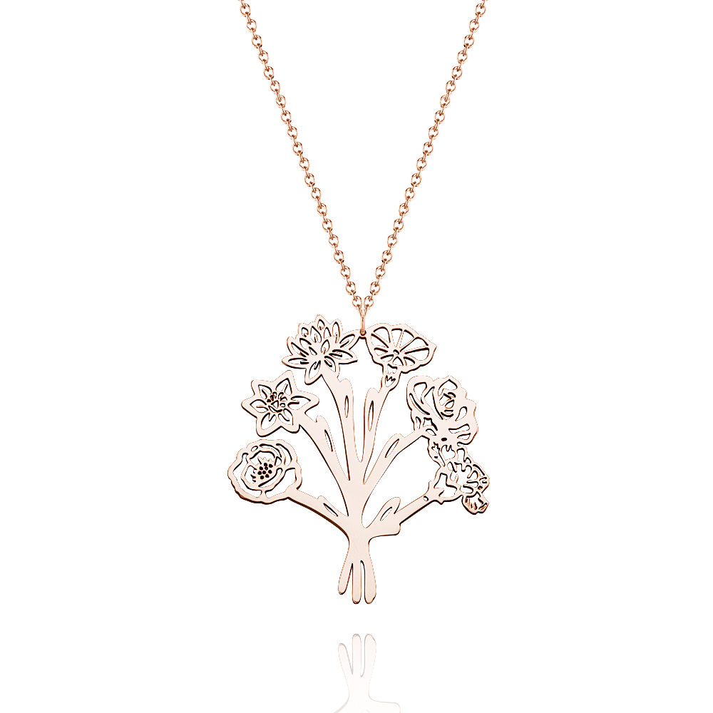 Personalized Combined Birth Flower Bouquet Necklace Bridesmaids' Gifts