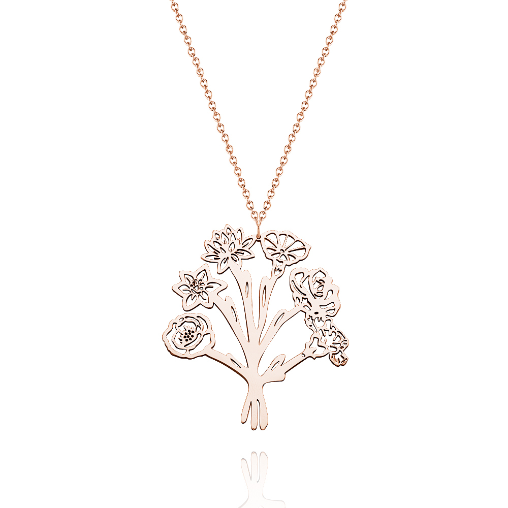Personalized Combined Birth Flower Bouquet Necklace Bridesmaids' Gifts