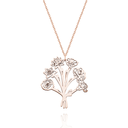 Personalized Combined Birth Flower Bouquet Necklace Bridesmaids' Gifts