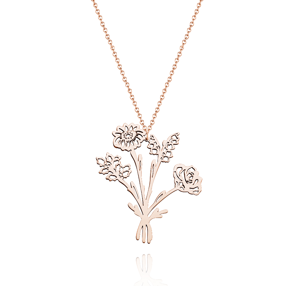 Personalized Combined Birth Flower Bouquet Necklace Bridesmaids' Gifts