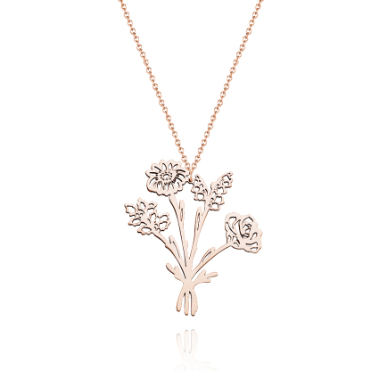 Personalized Combined Birth Flower Bouquet Necklace Bridesmaids' Gifts