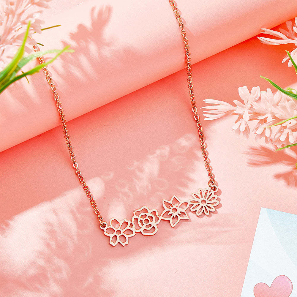 Personalized Multiple Birth Flower Necklace Family Floral Necklace Gift For Mom