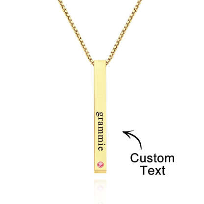 Custom Engraved Birthstone Necklace Bar Simple Gifts