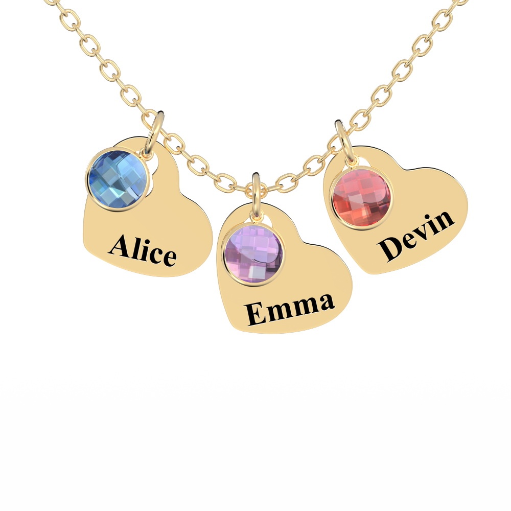 Custom Engraved Heart Pendant Necklace with Birthstones