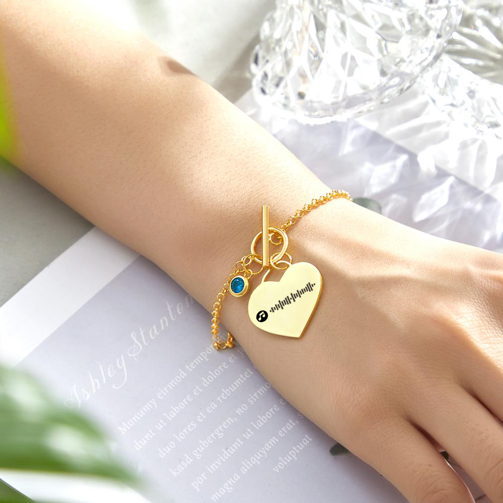Custom Music Code Heart Bracelet with Birthstone Creative Gift for Women