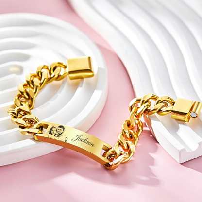 Custom Engraved Men's Bracelet Stainless Steel Photo Vintage Bracelet Jewelry Father's Day Gifts-Gold