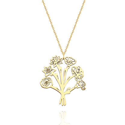Personalized Combined Birth Flower Bouquet Necklace Bridesmaids' Gifts